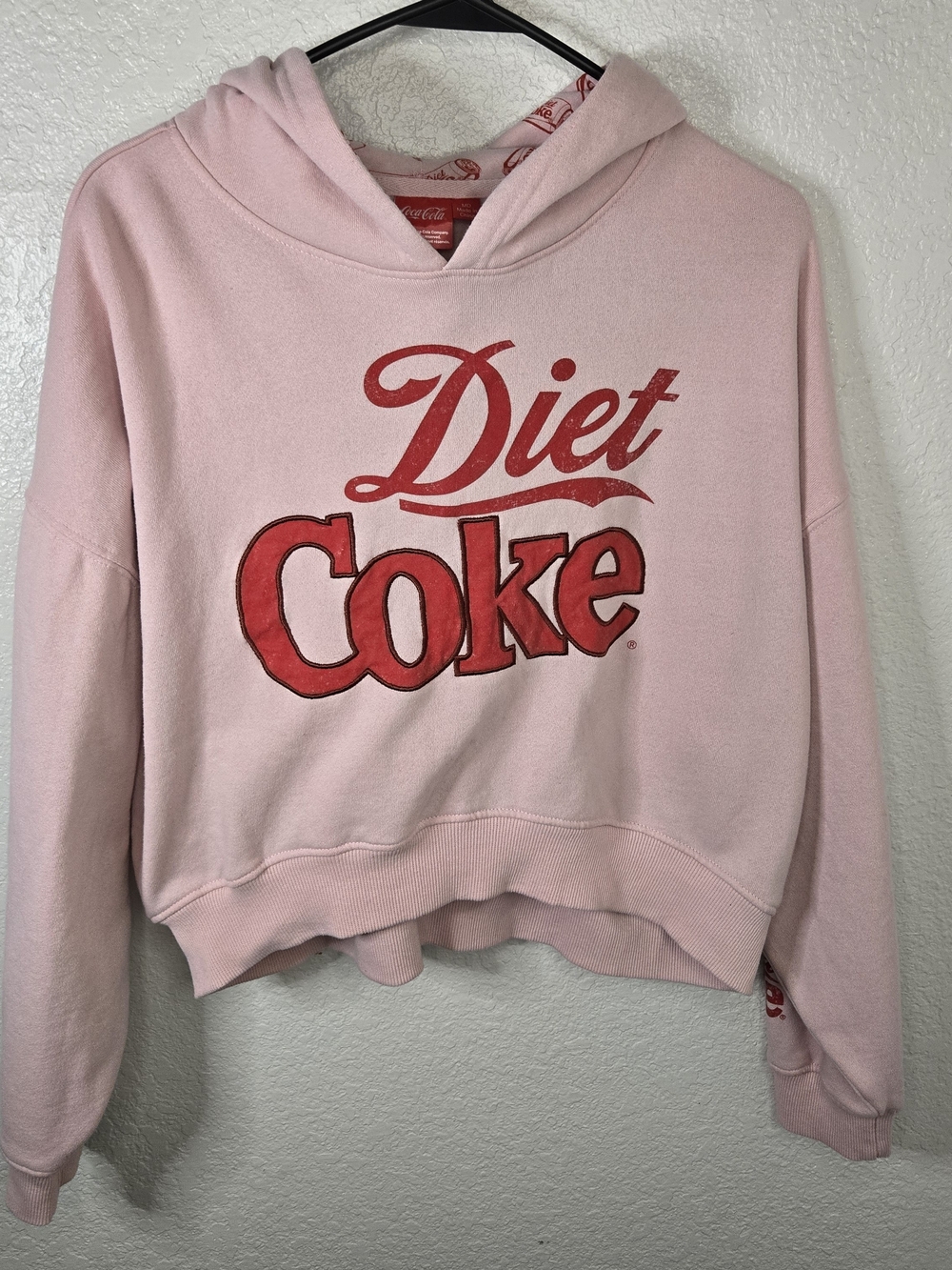 Coca Cola Pink Cropped Hoodie with Red Diet Coke Logo